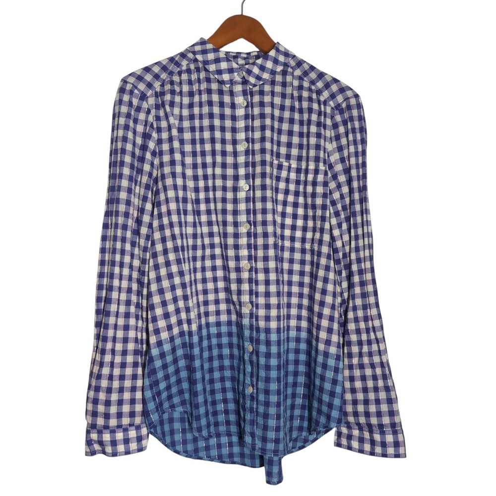 Pilcro Button Down Shirt Women LP Blue Gingham Ombre Metallic Cotton